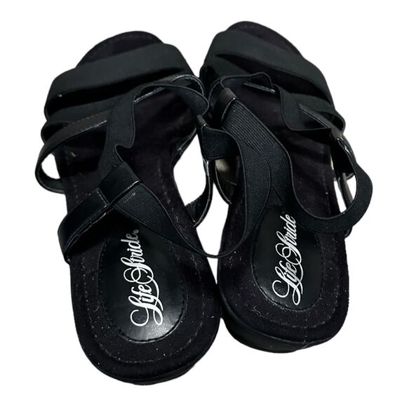 Life stride pull on elastic slight wedge sandals black size 11 - Picture 4 of 9